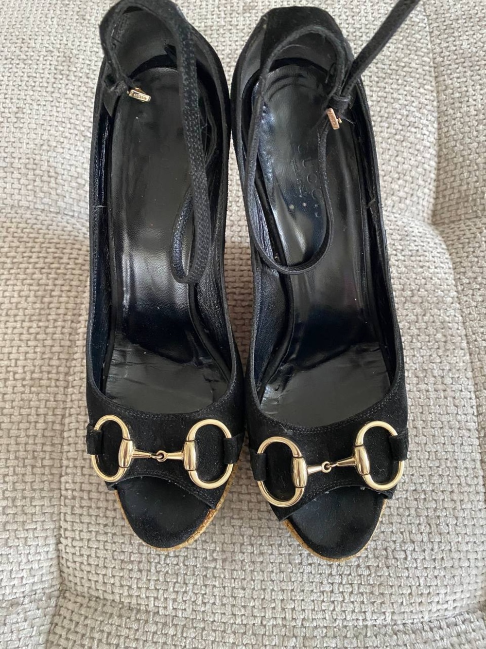 Gucci Black Suede Horsebit Wedge Espadrille Platform Sandals - Picture 4 of 16